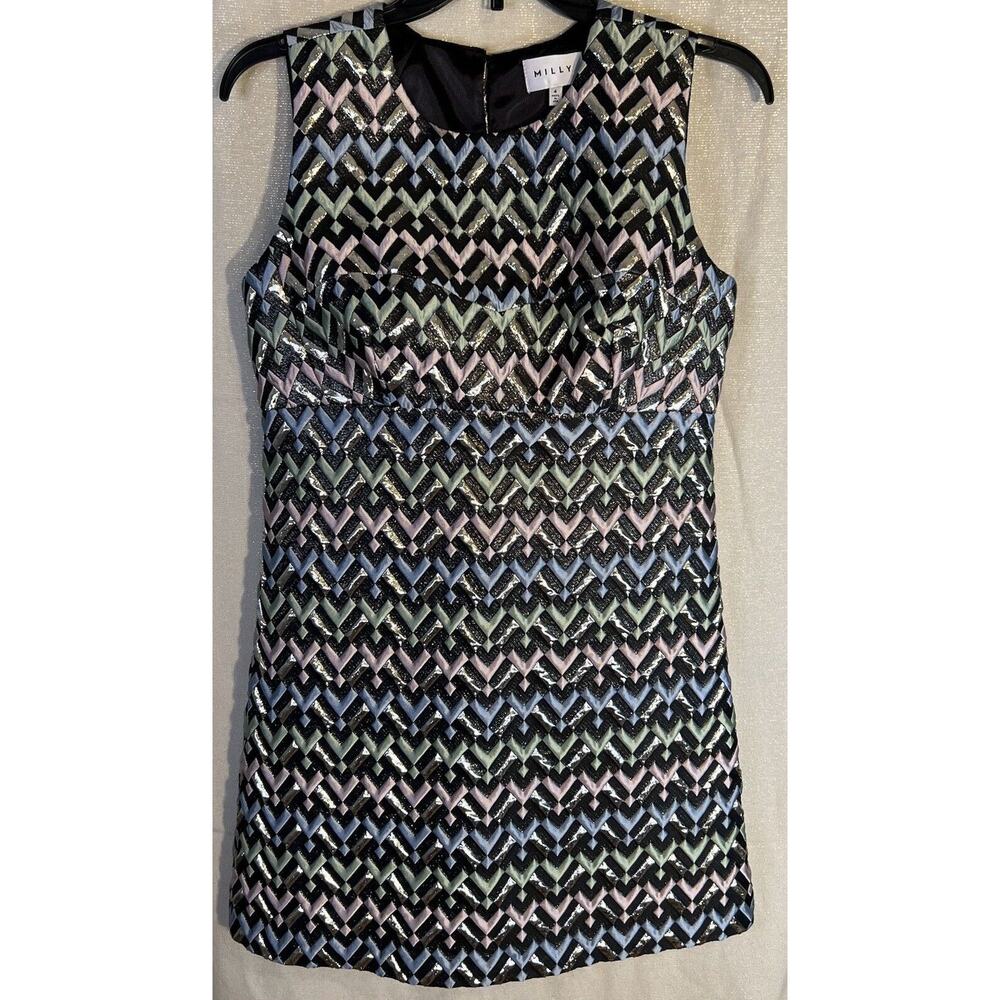 Milly NY Sleeveless Brocade Metallic Pastel Multi-Color Dress Size 4